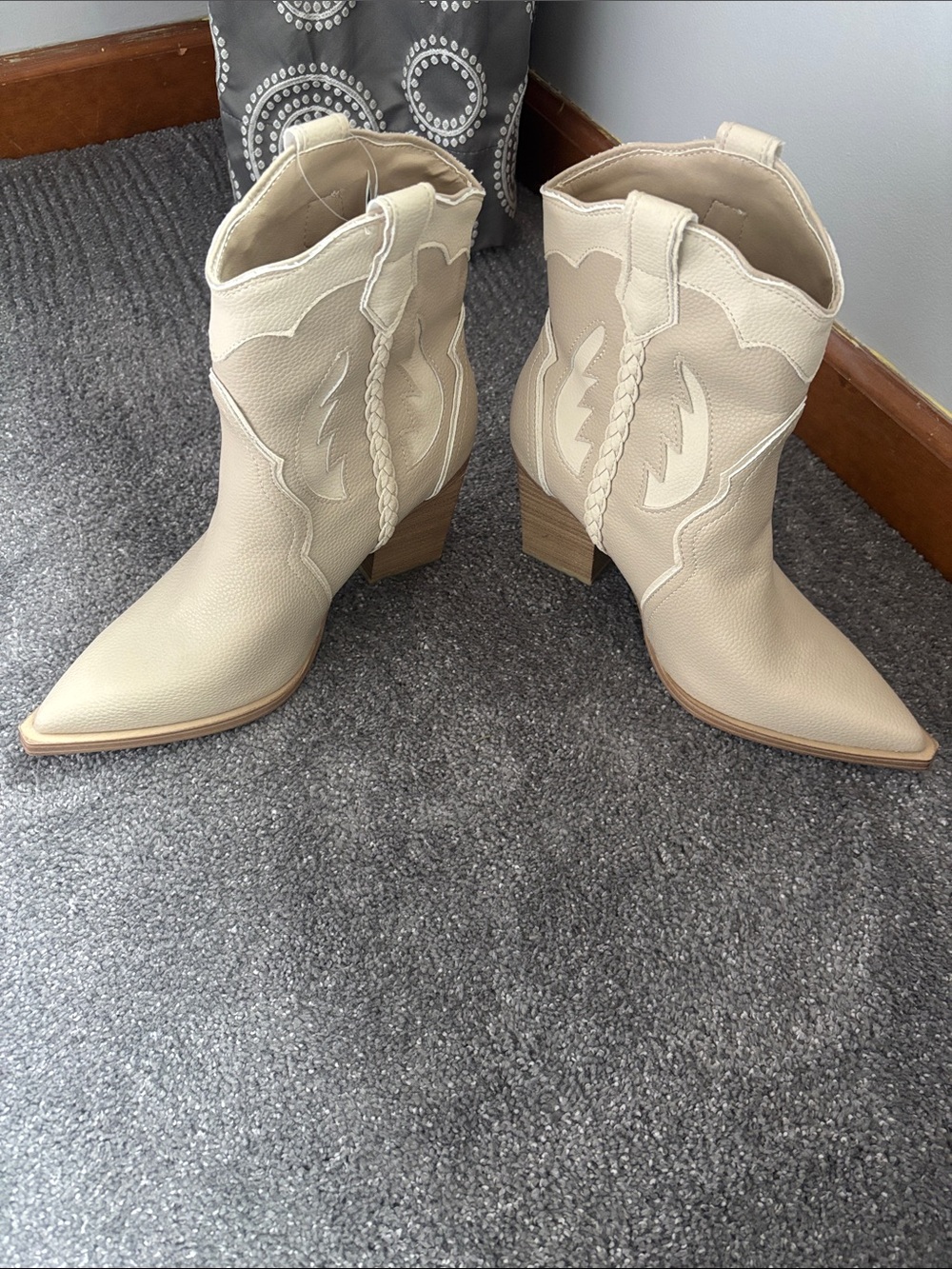Women's Beige Western Ankle Boots - MIA- Stylish Pointed Toe—Size 9